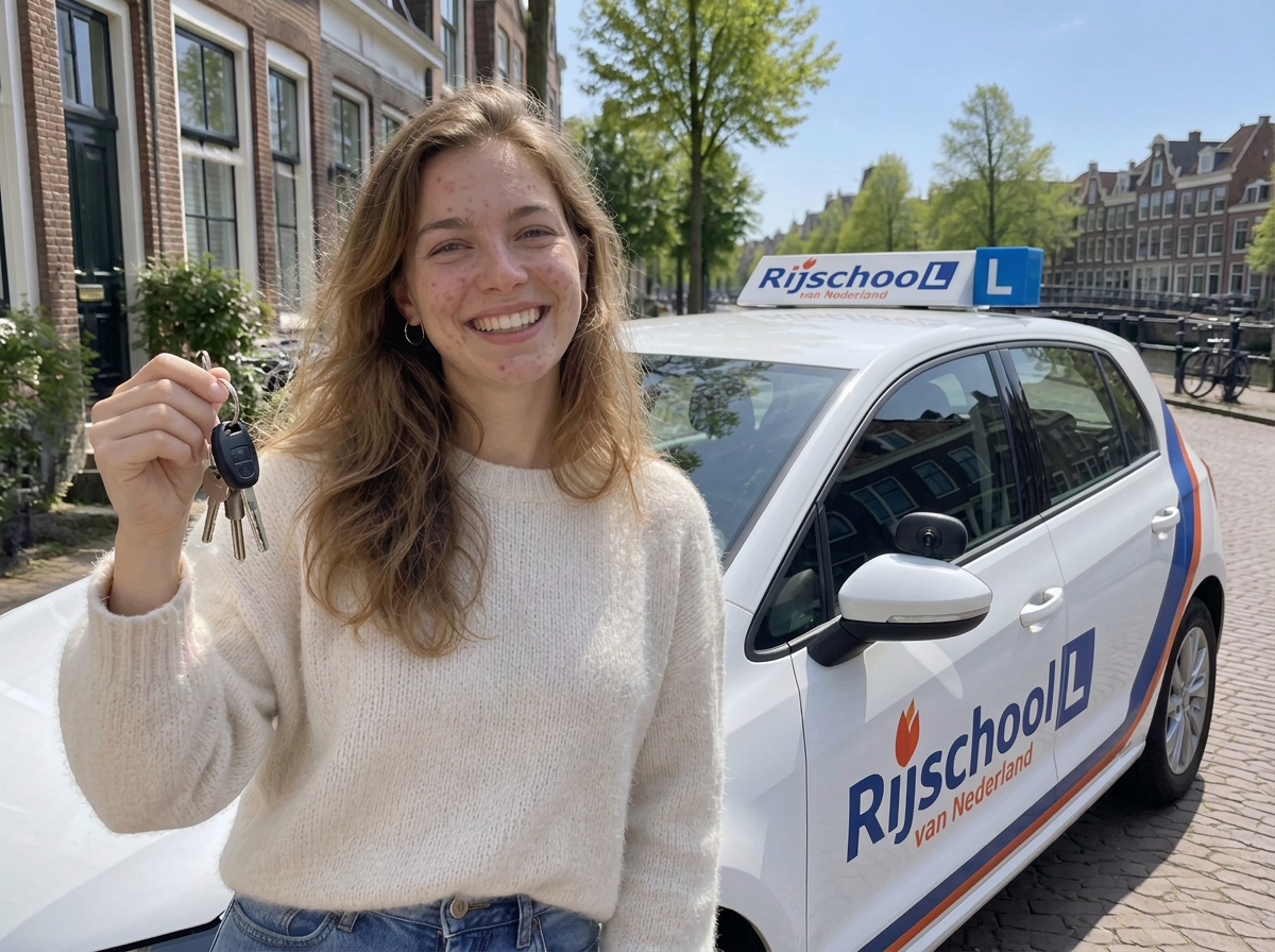 Geslaagde leerling met haar rijbewijs